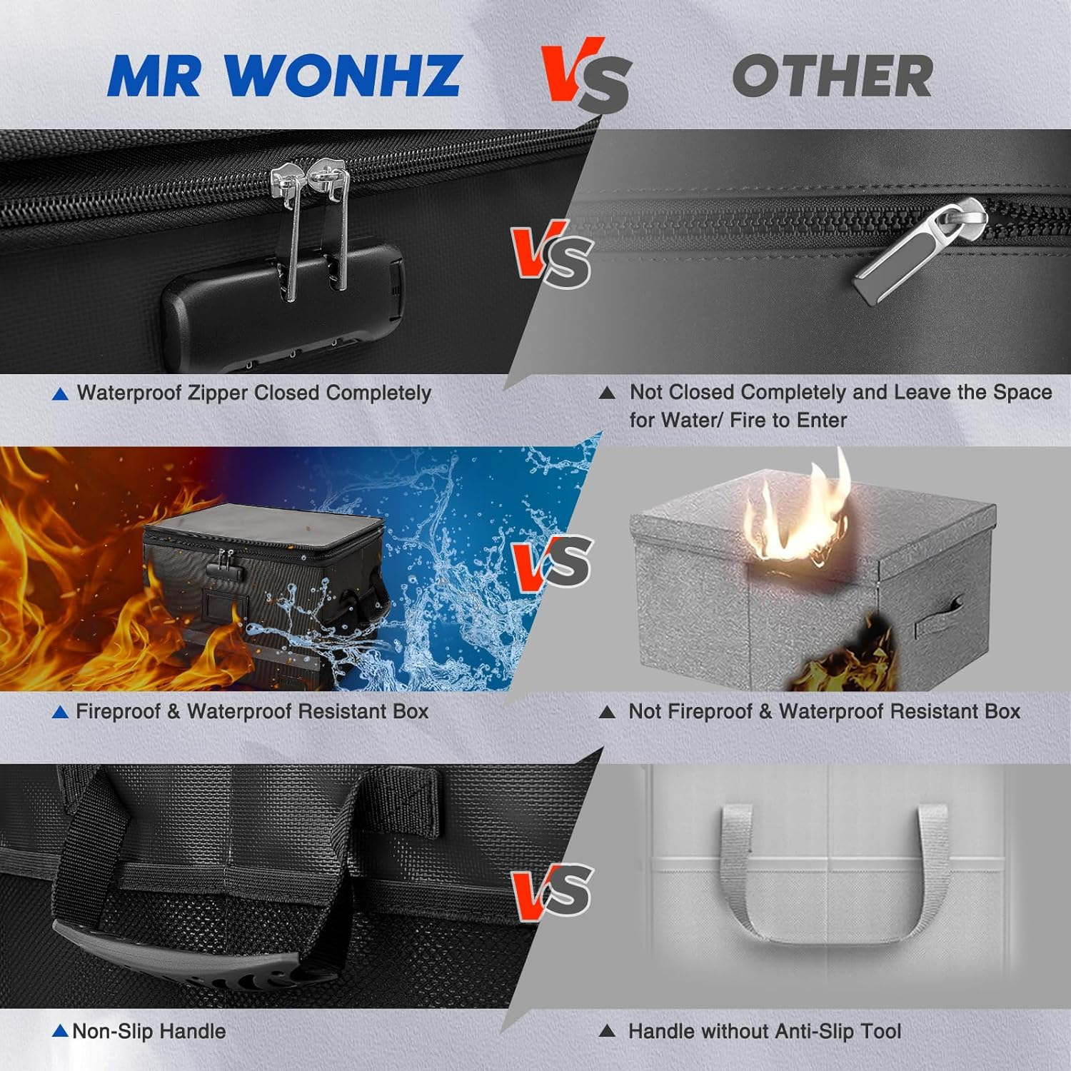 File Box Fireproof Document Box with Lock, File Storage Organizer Anti-Static Filing Box with Handle Portable Collapsible & Reflective Strip for Hanging Letter & Legal Size Folder - Dark Black image number 2