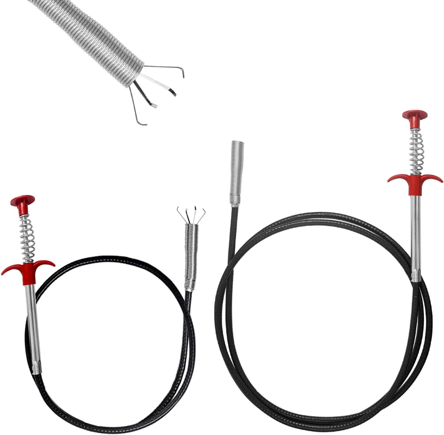 Pack of 2 Drain Spiral 90 Cm / 200 Cm, Flexible Gripper Claw Gripper, Pipe Cleaning Spiral, Stainless Steel Flexible Telescopic Gripper for Kitchen, Bathroom and Sewage Channels image number 1