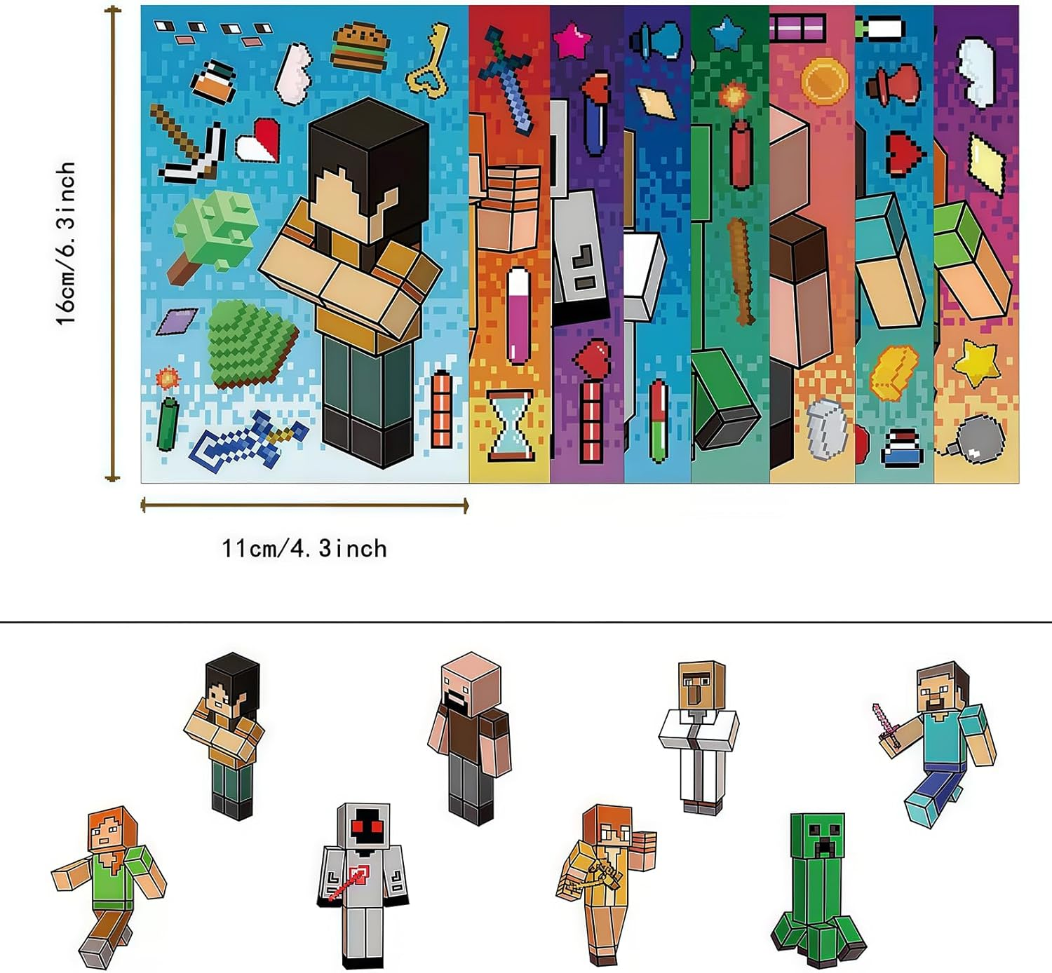 8 Sheets Kids Minecraft Stickers Crafts Activities DIY Minecraft Party Bag Bottle Decorations, Birthday Gifts, Party Favors Make Your Own Stickers for Kids Rewards image number 1