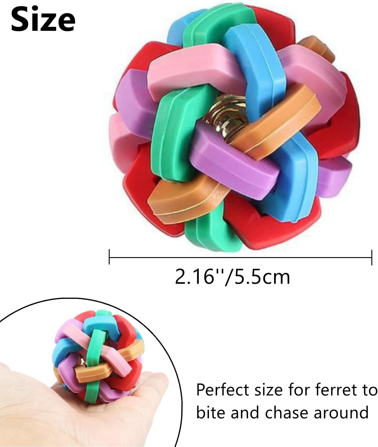 3 Pack Bouncy Rubber Balls - Colorful Wiggle Balls with Built-In Bell for Ferret Teeth Grinding, Interactive Sound Toy, Exercise & Scratch Chew Toys for Indoor Pet Cat Dog