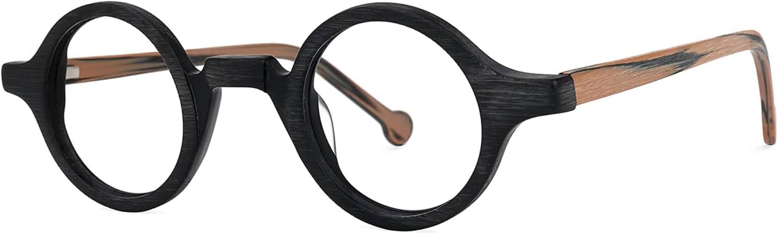 Zeelool Vintage Small round Blue Light Blocking Glasses for Men Women Wood Grain Acetate Eyewear Arale FA0176 - Clear Lens, Fa0176-03 Burnt Umber image number 3