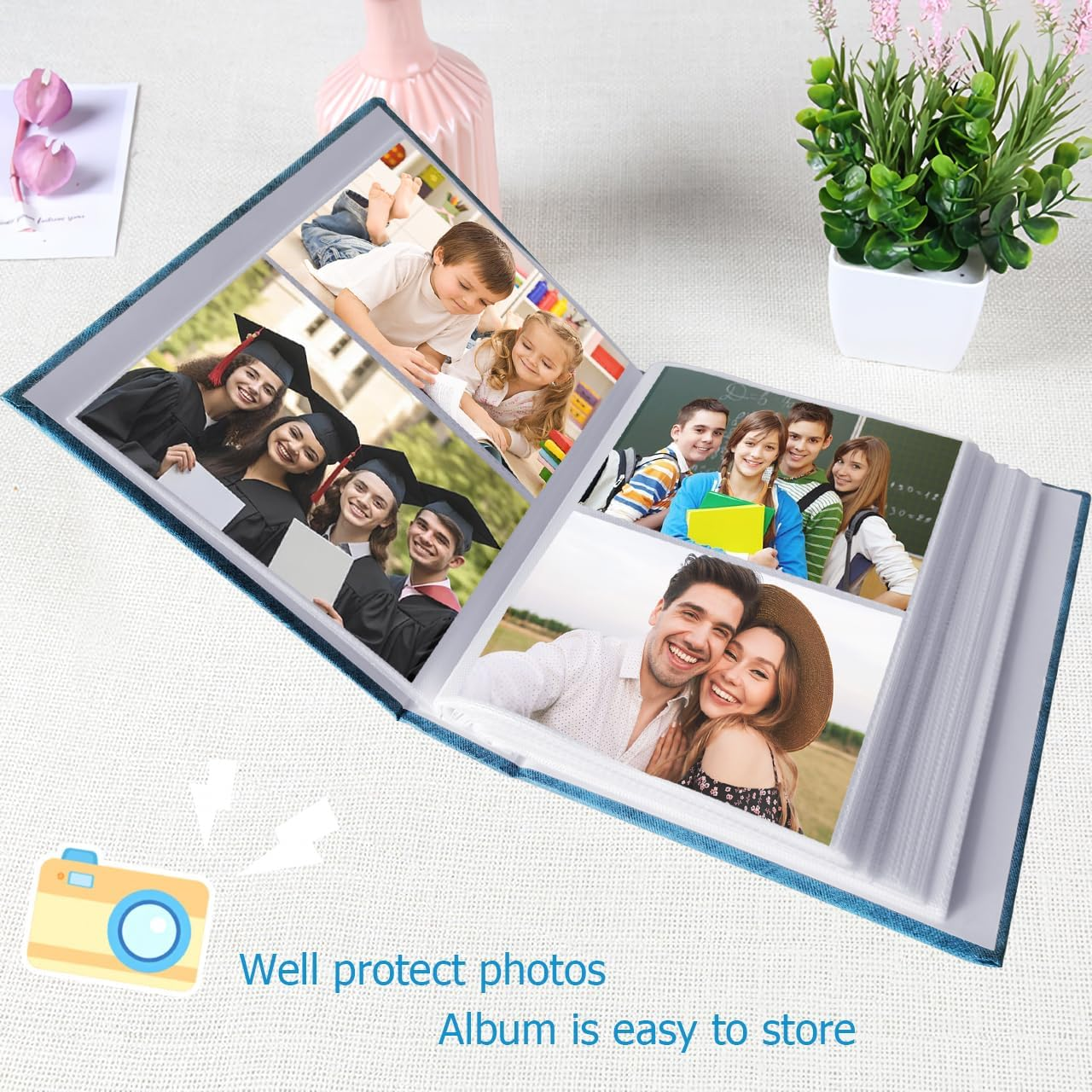 ​4X6 Photo Album with 200 Pockets - Memory Book for Baby, Wedding, Anniversary & Travel, Blue Cover​ image number 4