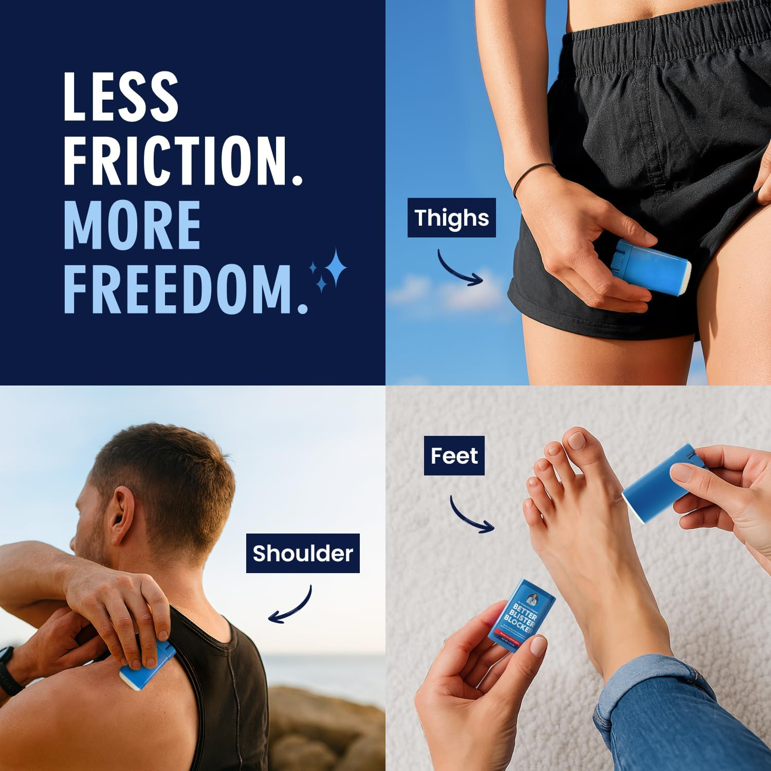Dr. Frederick'S Original Better Blister Blocker - 2 Sticks (0.9 Oz) - Doctor-Developed Anti-Chafing Stick for Blister Prevention &ndash; Sweat-Resistant, Non-Greasy Balm for Feet, Thighs, Bra Lines & More image number 2
