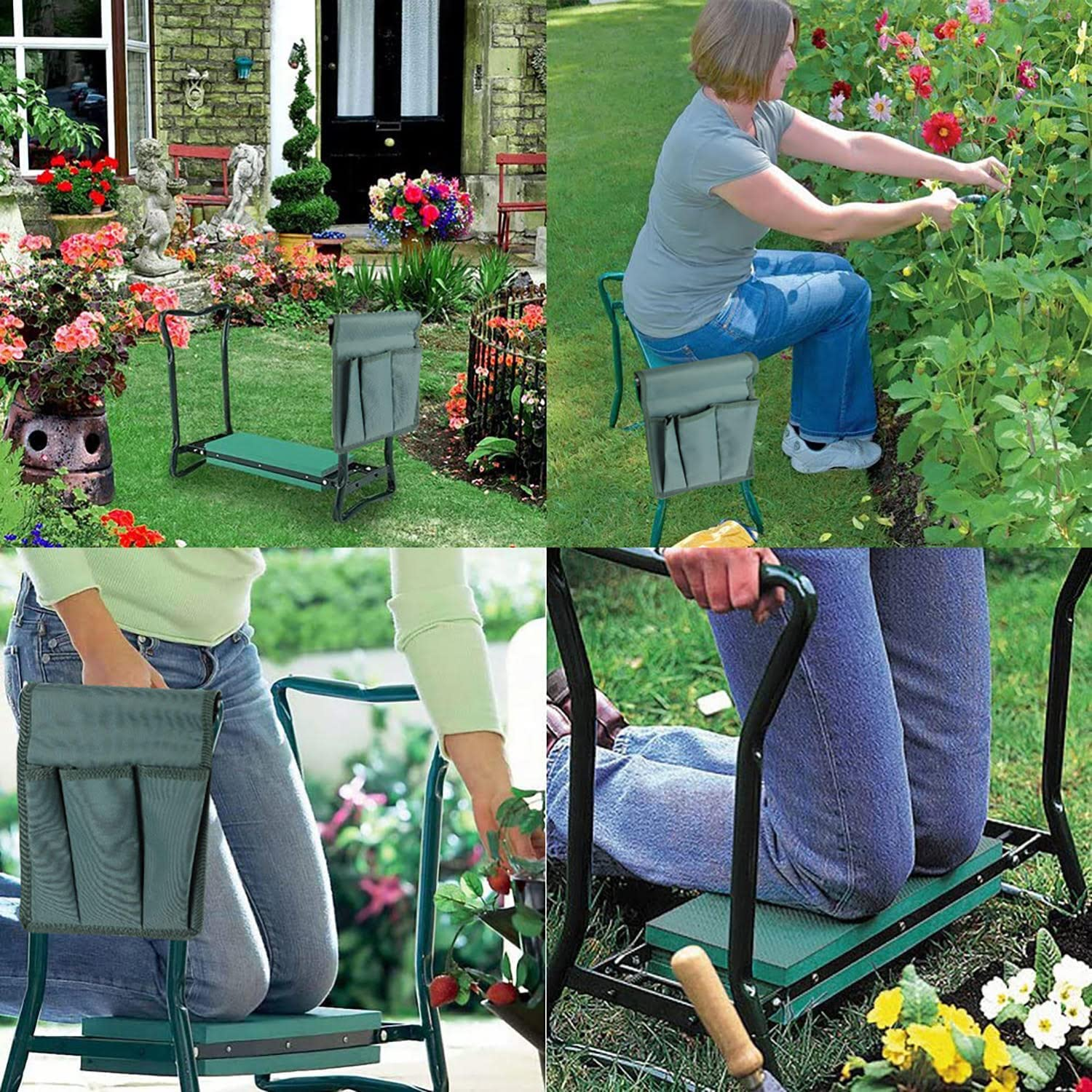 Gardening Kneeler, Stool, Foldable Seat with Thick Kneeling Pads and Pouch with Garden Tool Pockets image number 1