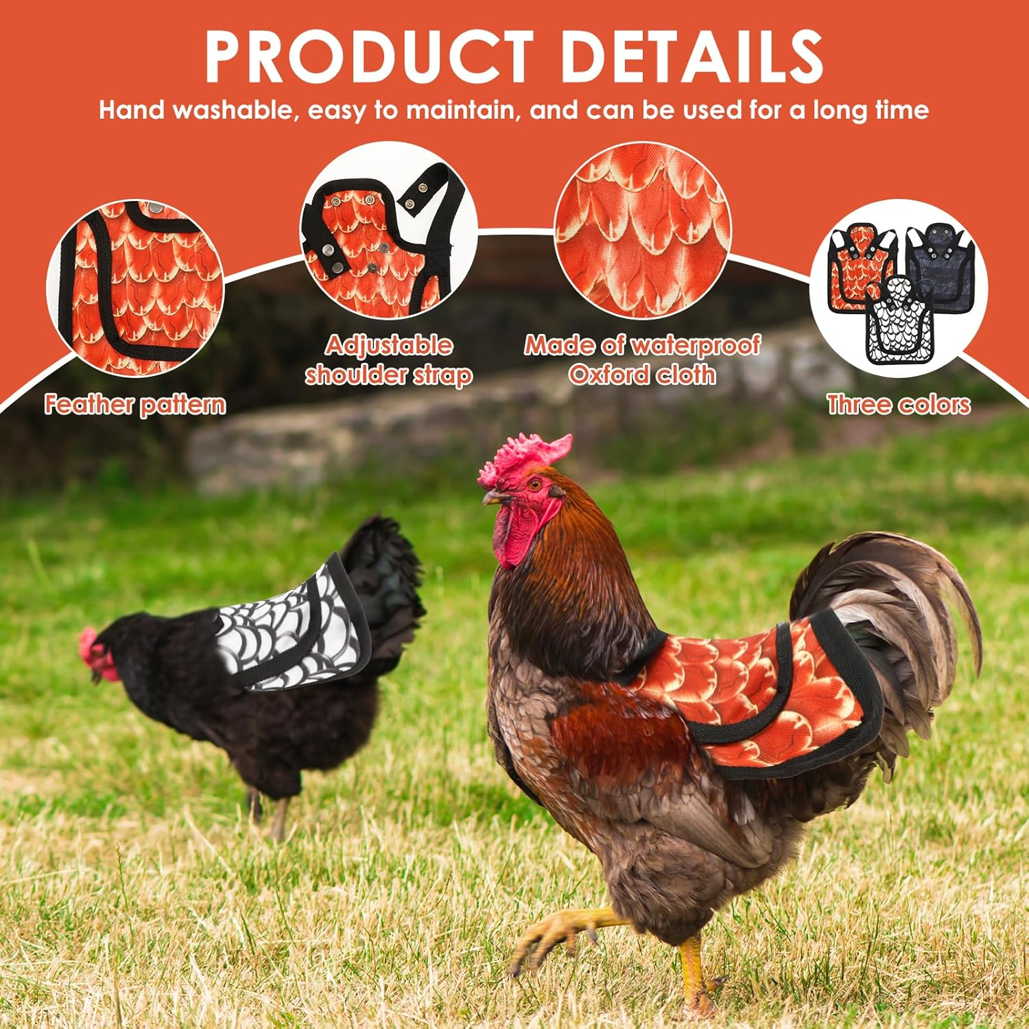 3 Pcs Chicken Saddle, Waterproof Oxford Cloth Chicken Back Protector with Adjustable Strap, Hen Apron for Poultry Back and Side 19X19X0.5 Cm