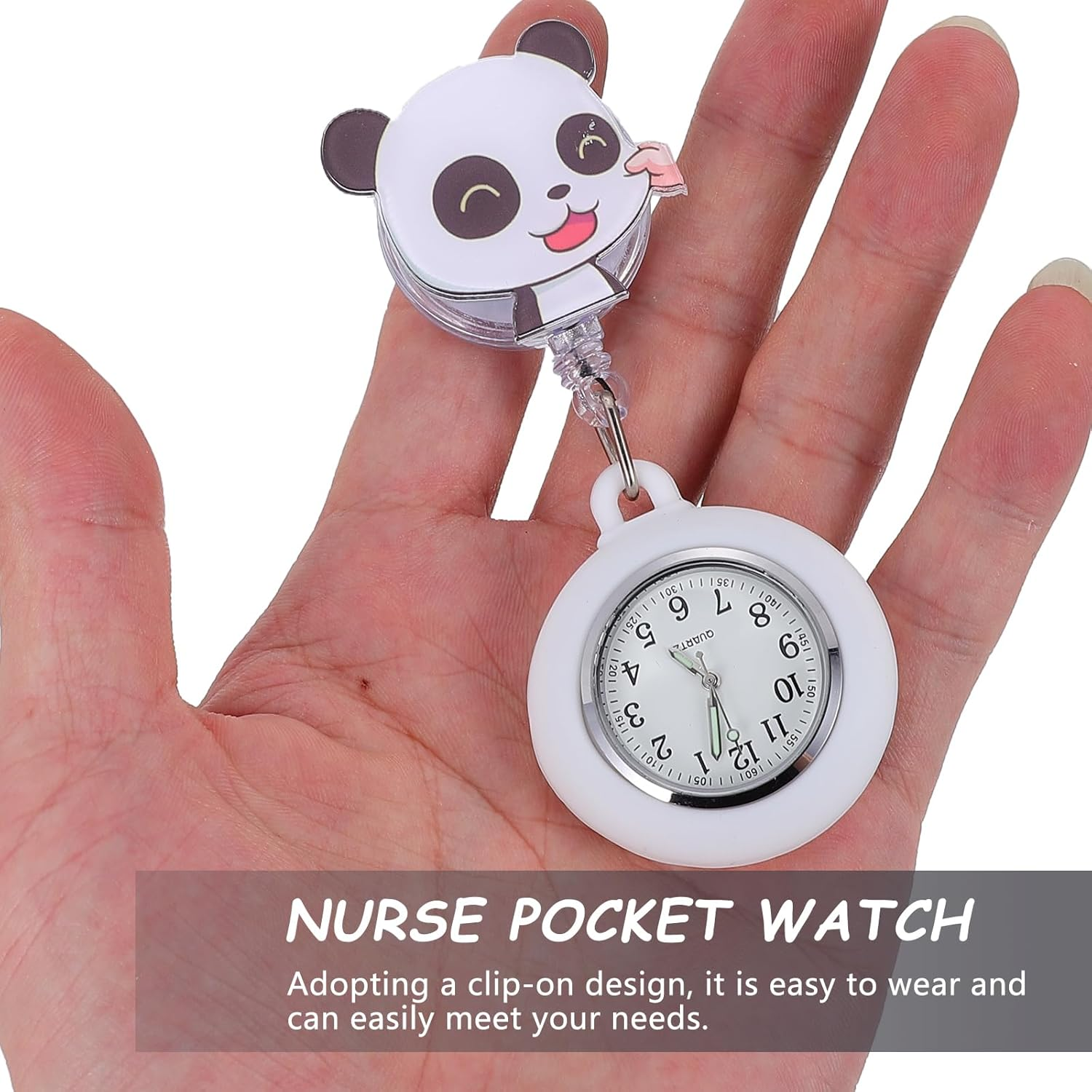 Gatuida Watches Clip Watch Alloy for with Convenient Doctors Panda on Cover Hanging Pattern Metal -Shaped Doctor Clip- Nurses image number 1