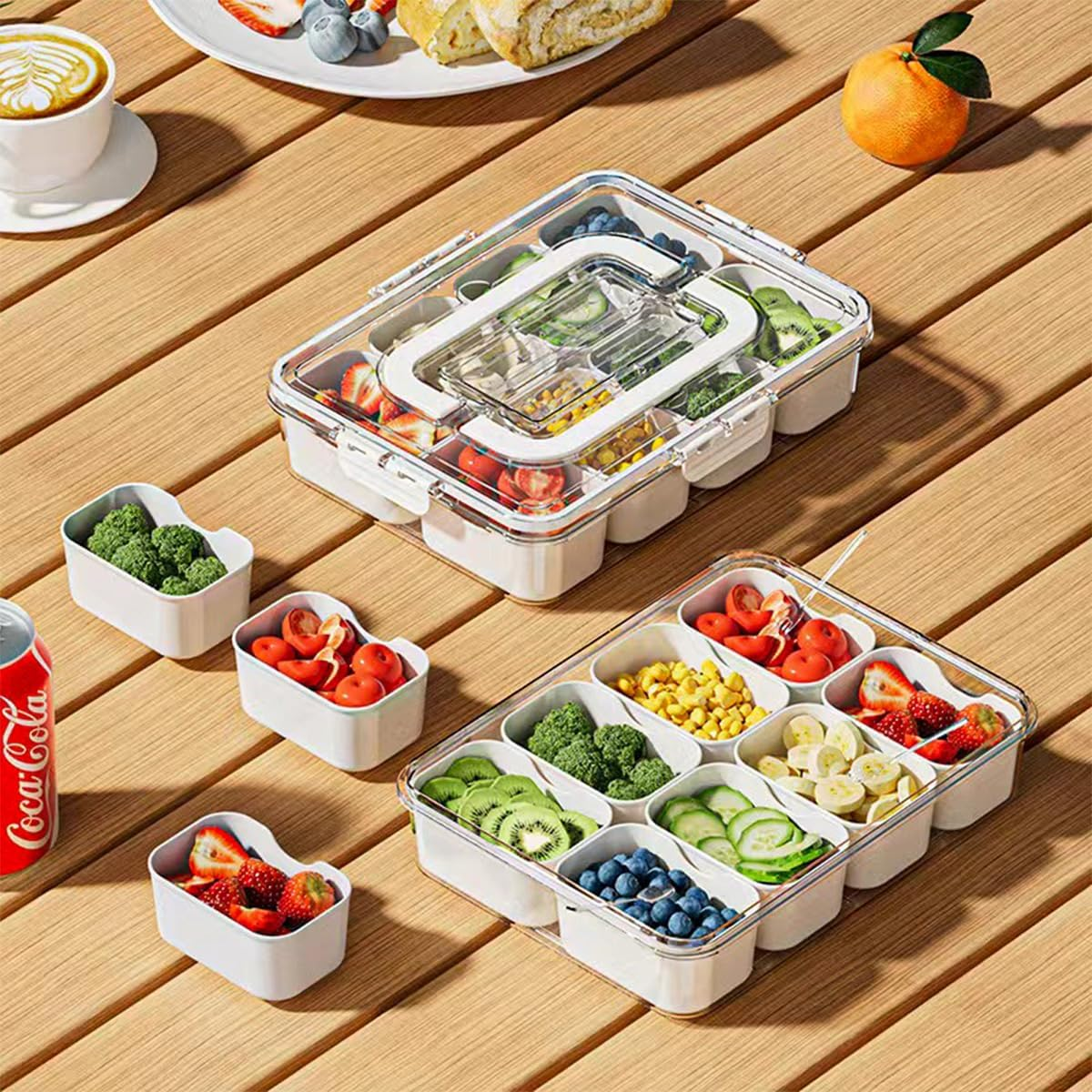 Vivoglow Transparent Plastic Snack Box with Adjustable Dividers, Snack Containers for Kitchen Organisation, Picnics, and Outdoor Activities