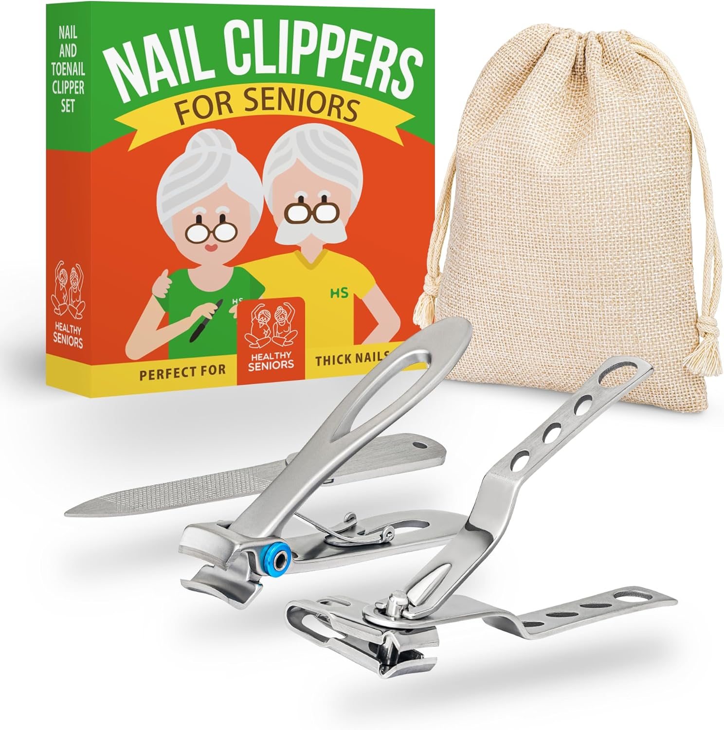 Healthy Seniors Nail Clippers Set, Easy Grip 360 Rotary Fingernail Clipper, Sharp Heavy Clippers for Thick Nails. Perfect for Diabetics or Seniors Suffering from Arthritis (3 Pieces) image number 5