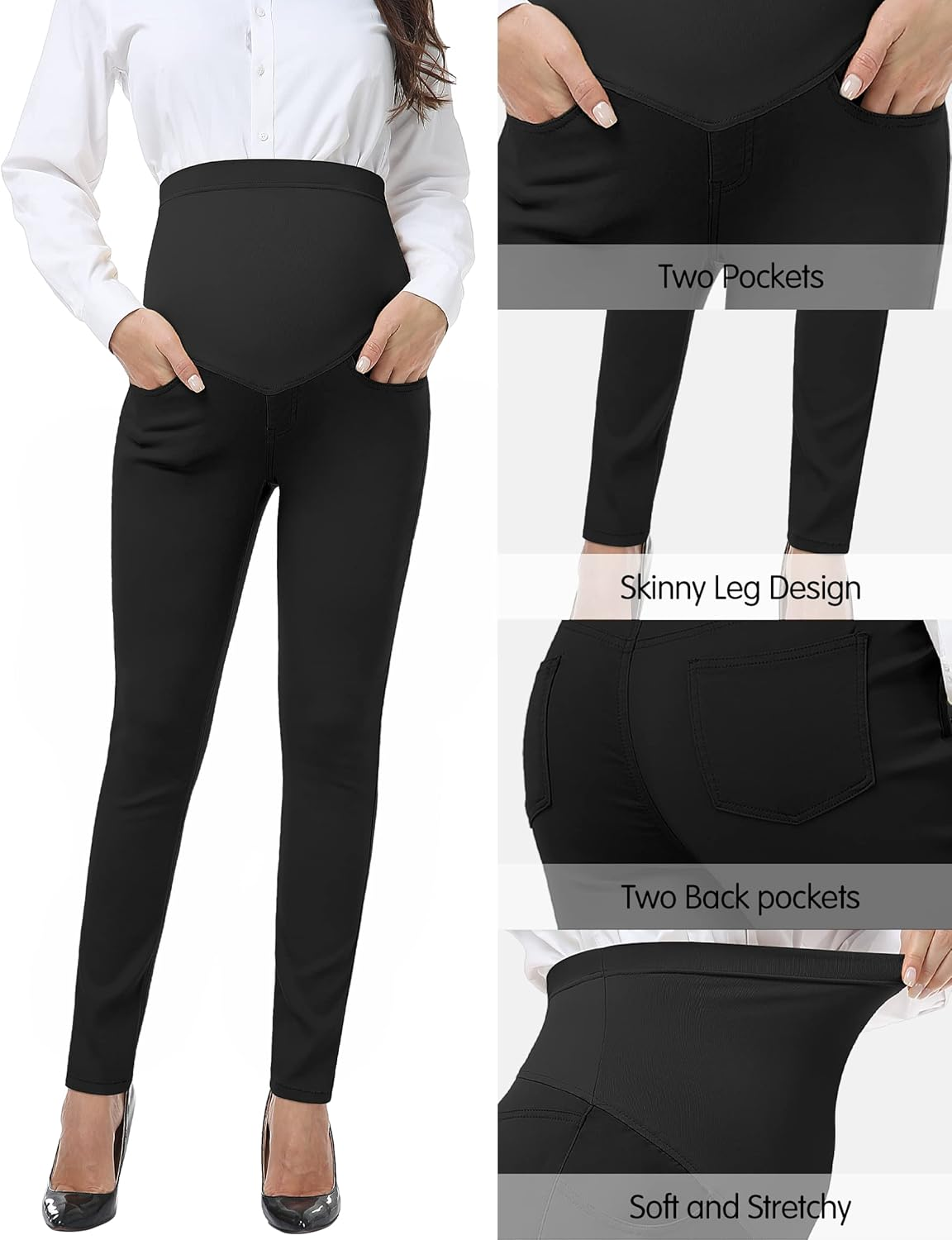 PACBREEZE Women'S Maternity Pants for Work High Waist Pregnancy Casual Stretchy Straight/Skinny Dress Pants image number 3