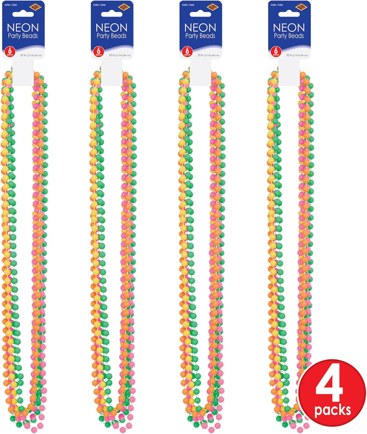 Beistle 53524 Neon Party Beads, 24 Piece, 33", Green/Pink/Yellow/Orange image number 5