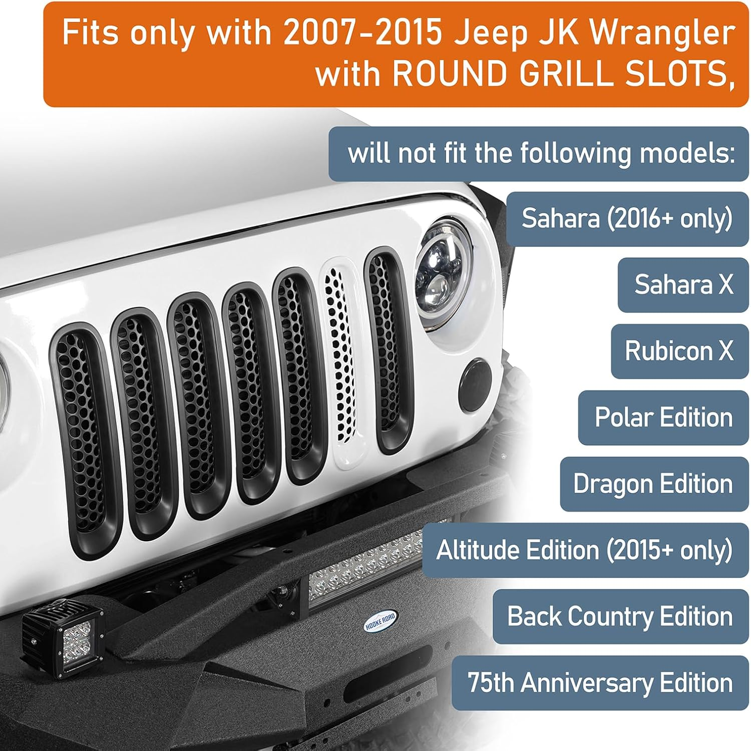 Opar Matte Black Front Clip in Mesh Grille Inserts for 2007-2015 Jeep JK Wrangler & Wrangler Unlimited (Pack of 7) image number 6