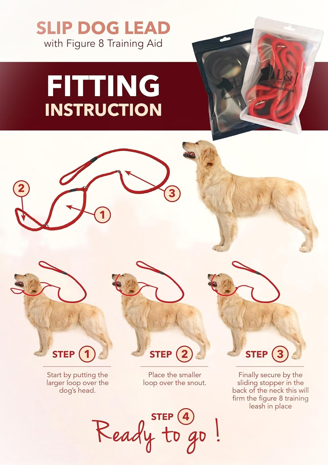 No More Pulling! anti Pull Lead Field Figure 8 / Halter/Head Collar One Size Fits All Super Soft Braided Nylon Comfortable Make Your Walks More Enjoyable -Instructions Included (Pink) image number 4