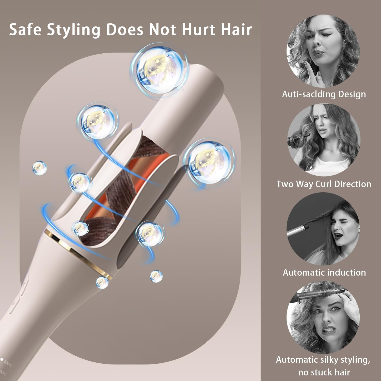 ZEOEZHBI Automatic Curling Iron Auto Hair Curler Rotating Iron Spinning with 4 Temps & 1" Large Barrel Auto Shut-Off for Styling, Champagne Gold image number 2