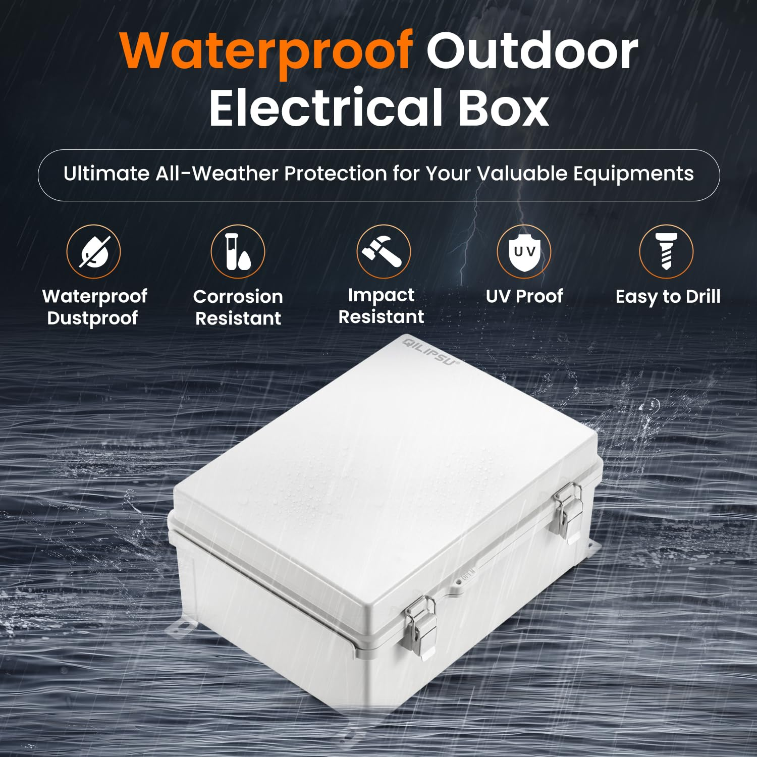 QILIPSU Junction Box with Mounting Plate Hinge Door Dustproof Box ABS Plastic DIY Electrical Project Case IP67 Waterproof Enclosure Grey 370X270X150Mm (14.6"X10.6"X5.9") image number 4