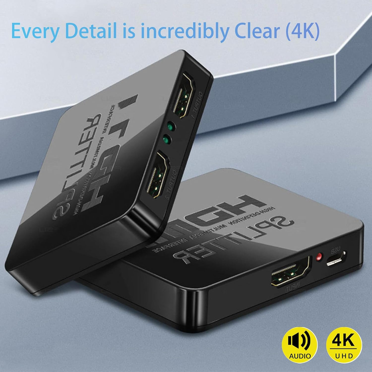 HDMI Splitter 1 in 2 Out, 4K 1X2 HDMI Splitter for 3D 1080P, Dual HDMI Splitter Hub to Dual Monitors Multi-Scree Displays Audio Synchronization, for Laptop Desktop PC Graphics Card TV image number 5