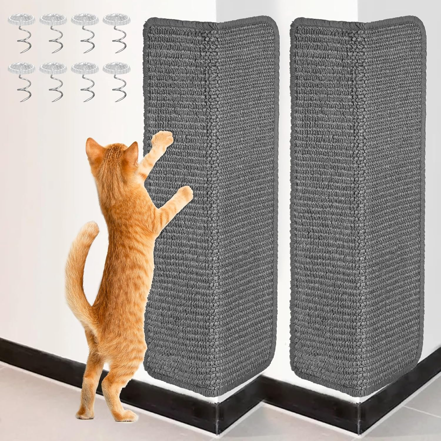 Zocipro 2Pcs Cat Scratching Mat 50X25Cm, Self-Adhesive Cat Scratching Pad Rug, Natural Sisal Cat Scratch Mat, anti Scratch Pet Supplies Furniture Protector for Sofa Carpets Floor Wall (Grey) image number 1