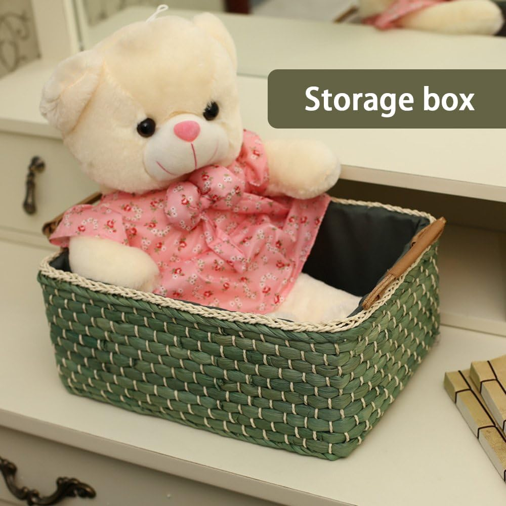 Shukitechi Woven Storage Basket for Drawers, Large Green Corn Fiber Basket, Multi-Purpose Shelf Organization Basket for Home, Bedroom, Kitchen, Office image number 4