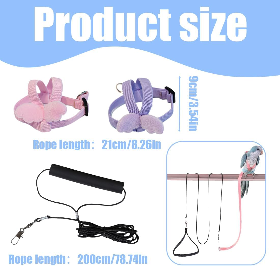 Bird Harness, Pack of 2, Parrot Flight Harness, Adjustable Bird Harness, Pet Harness and Lead (For Cockatiels, Small, Medium Parrots)