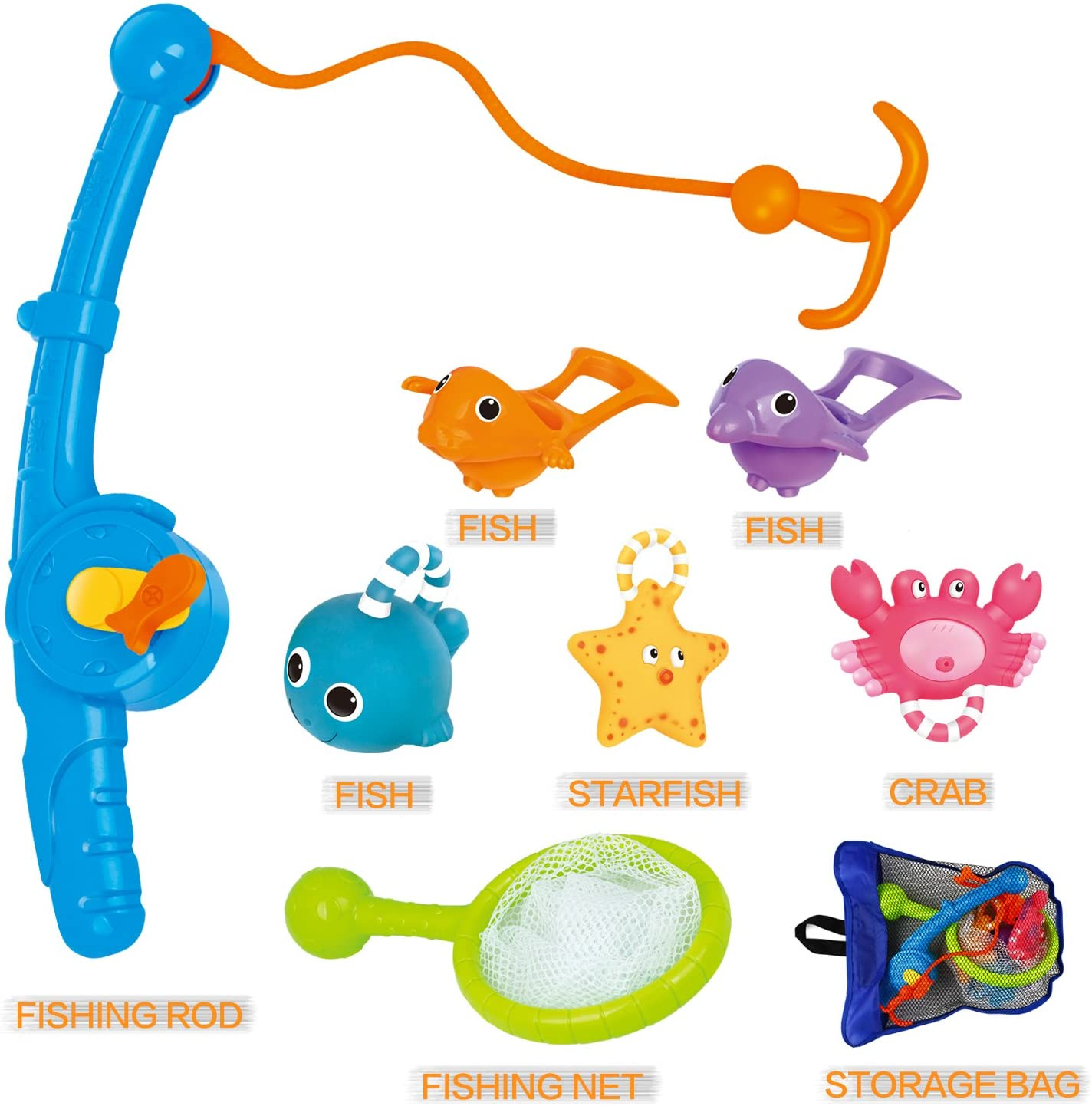 Bath Toy, Fishing Floating Squirts Toy and Water Scoop with Organizer Bag(8 Pack),Fish Net Game in Bathtub Bathroom Pool Bath Time for Kids Toddler Baby Boys Girls, Bath Tub Spoon image number 5