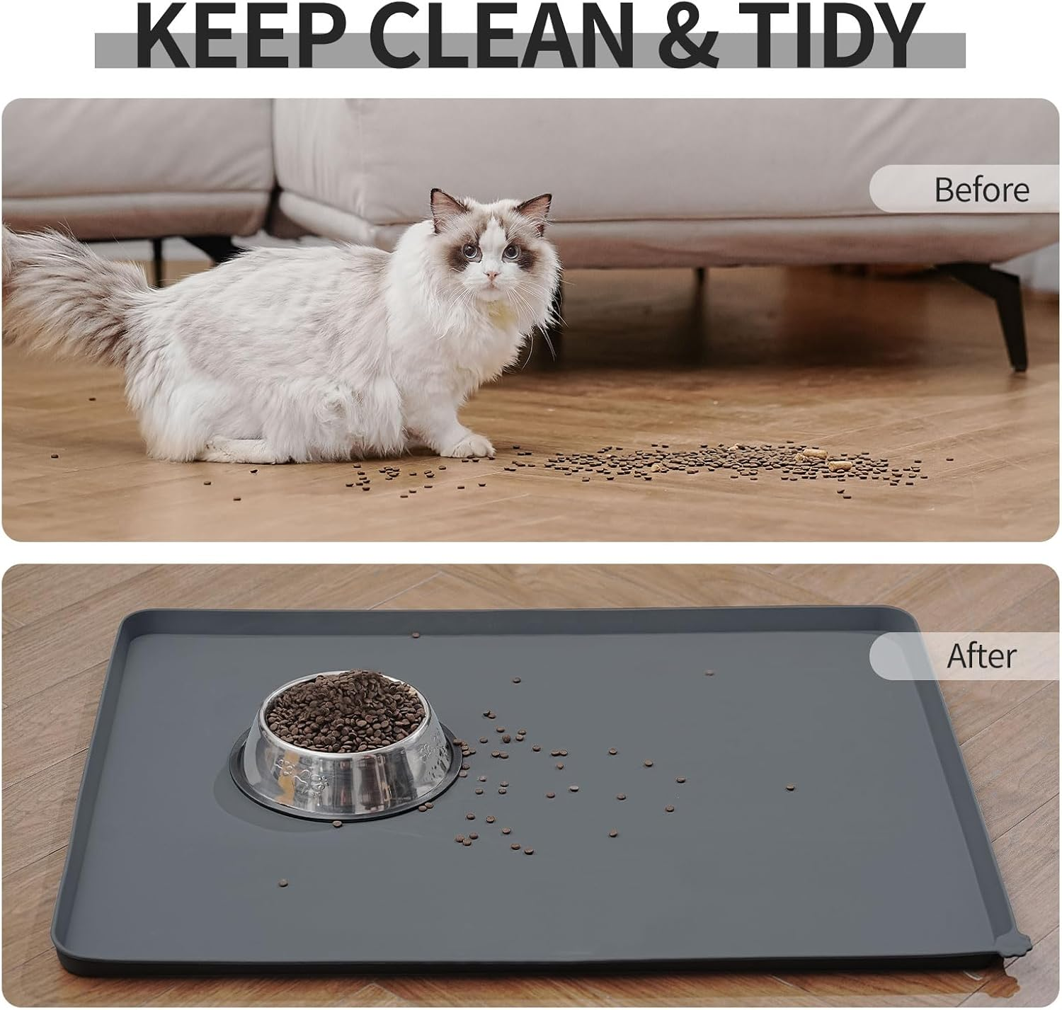 Waterproof Pet Feeding Mat with High Raised Edges, Heavier and Thicker Placemats for Cat Dog Water Bowl with BPA Free, Dogs Cats Food Mats for Messy Drinkers to Prevent Spill and Protect Floors image number 1