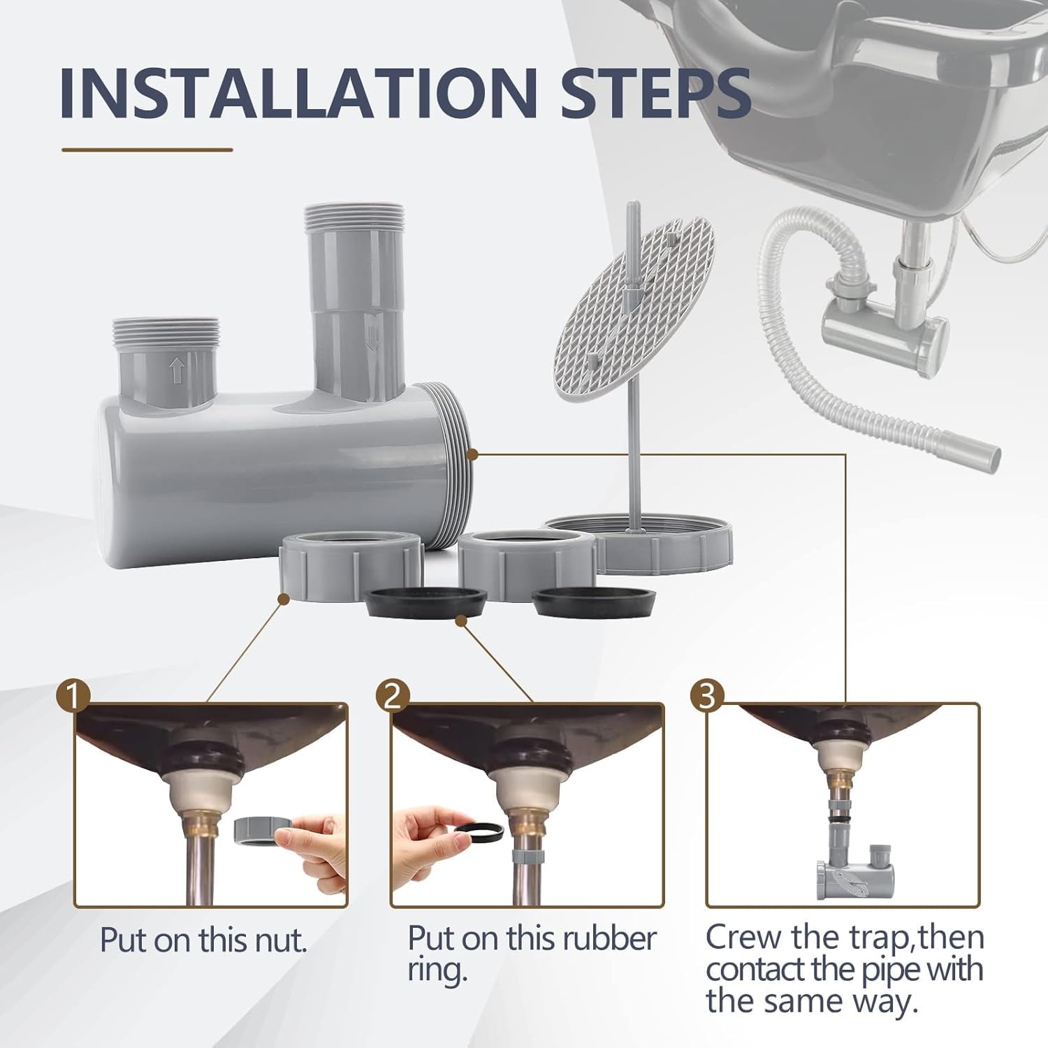 Lukloy 2Pack Professional Salon Hair Trap for Backwash Shampoo Bowl Sink, Universal PVC Catch All Hair P Trap Easy Clean image number 5