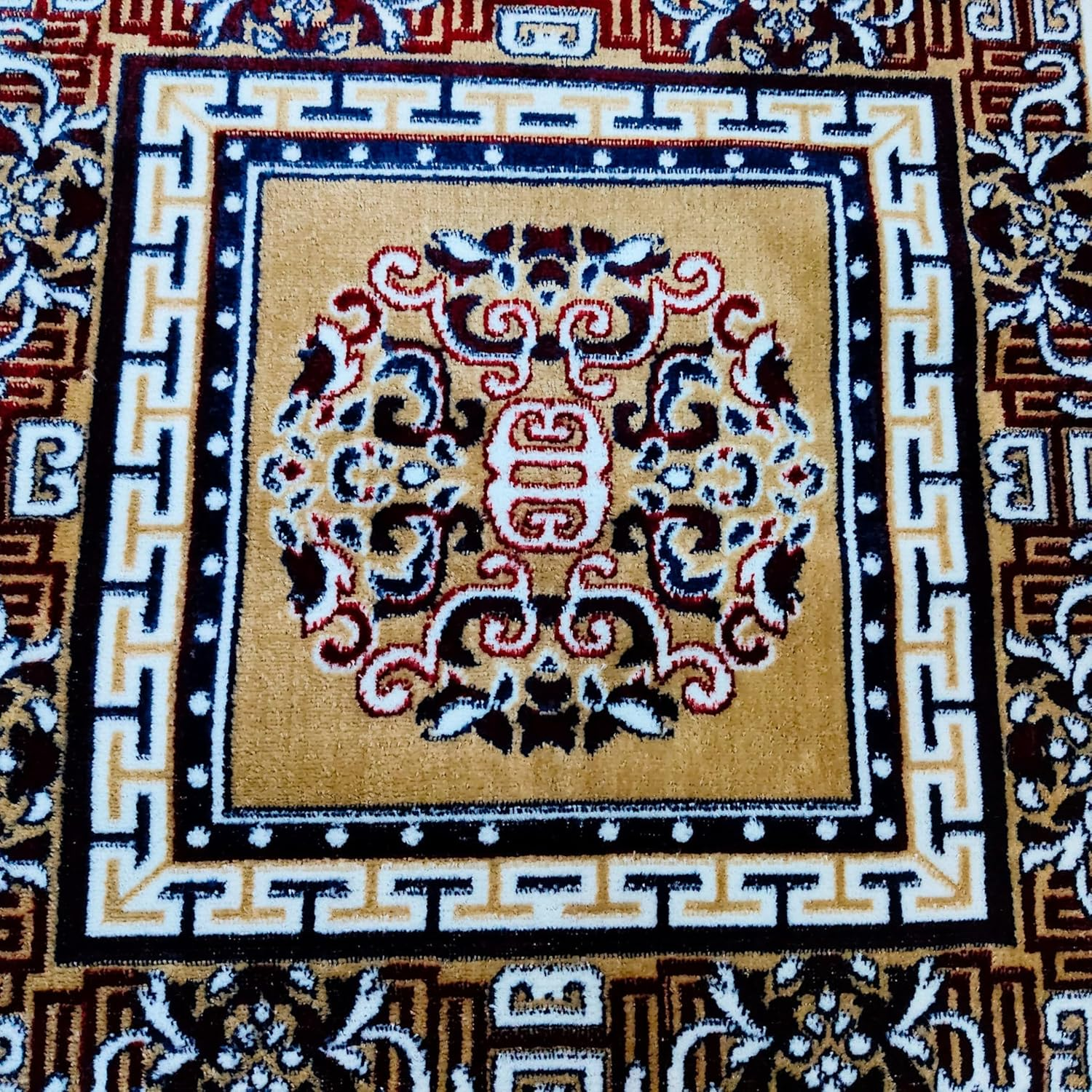 Pooja Aasan in Velvet for Puja and Yoga Meditation Rug Carpet, Mattress Mat Stylish Puja Clothes Rugs Pooja Aasan, Car Seat Cover, Sofa Mat Set Traditional Table Decor (24" Inch Buff Color) image number 1