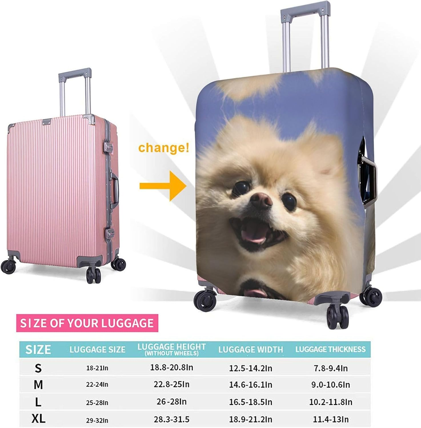 Odddot Cute Pomeranian Print Travel Luggage Cover,Suitcase Protector Cover, Washable Baggage Covers,For 18-32 Inch Luggage, Cute Pomeranian, Small image number 3