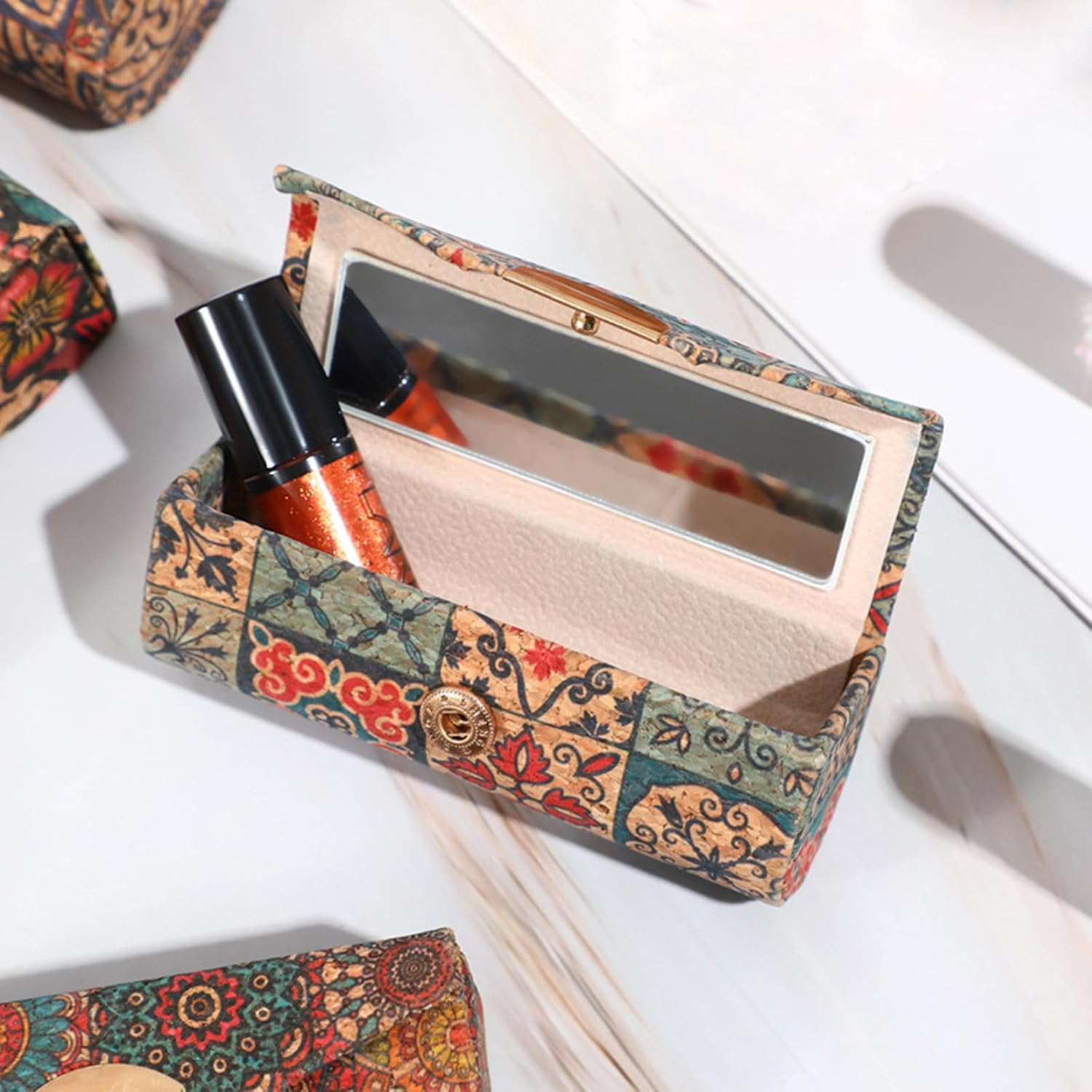 Capasin Mandala Bohemian Style 6 Pcs Lipstick Case with Mirror Chapstick Holder Storage Vintage Makeup Box Small Gifts Case image number 4