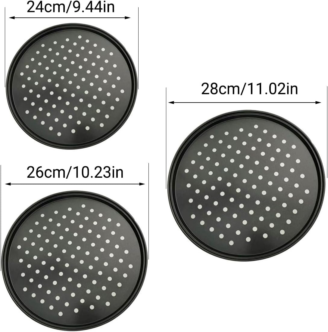 AIMALL 3-Piece Carbon Steel Pizza Pan Set - round Perforated Baking Tray with Airflow Holes, Non-Stick Crisper Pan for Even Heating, Restaurant-Grade for Oven/Grill (9.44", 10.23", 11.02") image number 6