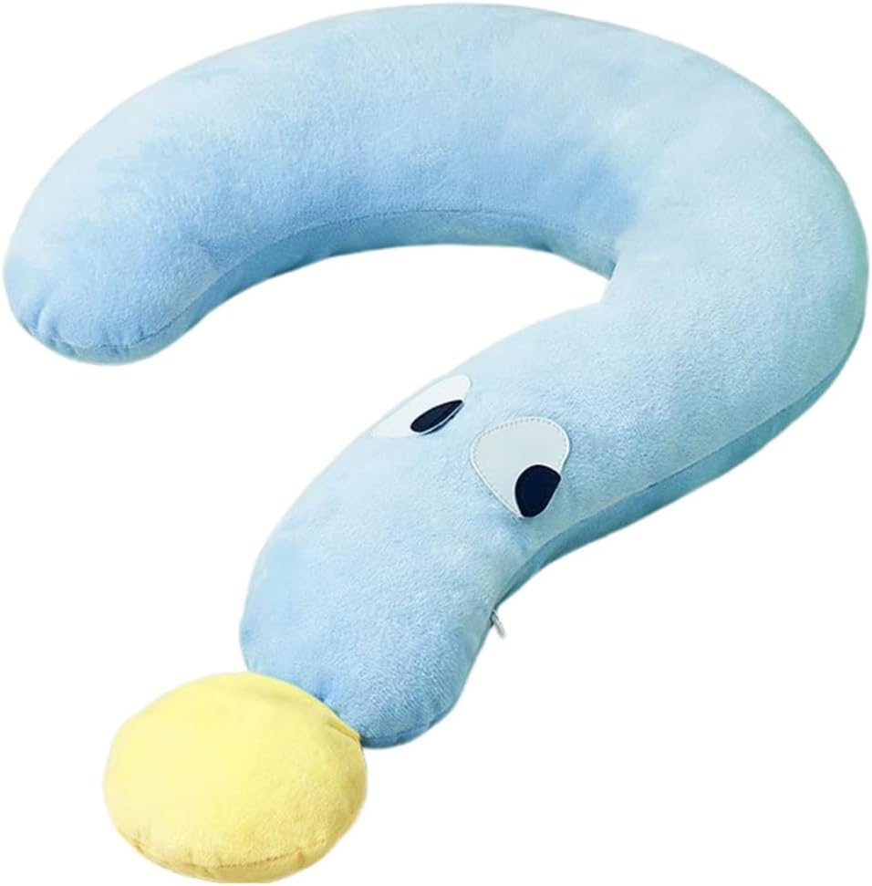 AIMALL Pet Support Pillow, Dog & Cat Comfort Cushion, Blue Question Mark Shape with Yellow Ball, Soft Plush Material with High Elastic PP Cotton, 24.4 X 15.3 Inches