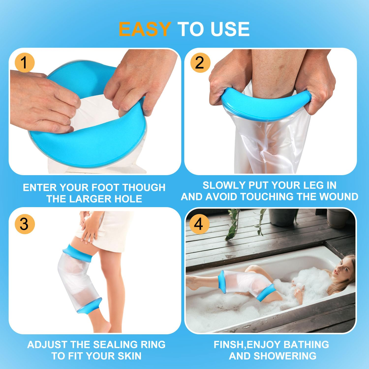 Waterproof Knee Cast Cover for Shower, Watertight Cast Bag, Reusable, Shower Protector for Knee Replacement Surgery, Wound, Burns (M) image number 2