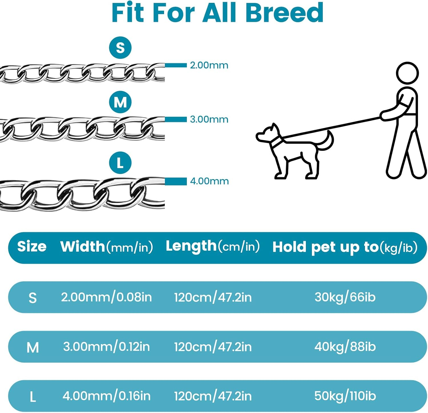 PETTOM Dog Lead Chain, Dog Chain Lead Bite Resistant, Chain Lead for Large and Small Dogs Training (Black, S - under 30 Kg) image number 3