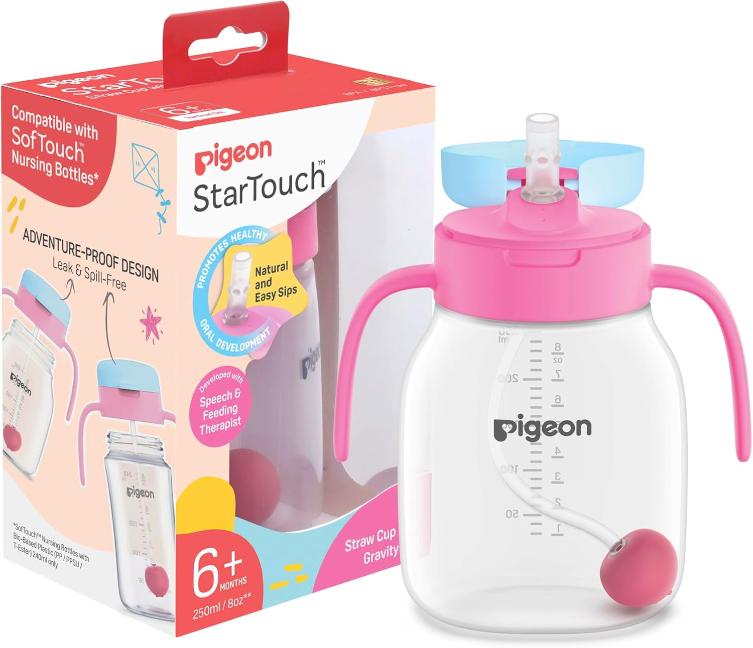 Pigeon Startouch Straw Cup with Gravity Ball, Bubblegum Pop, 250Ml image number 4