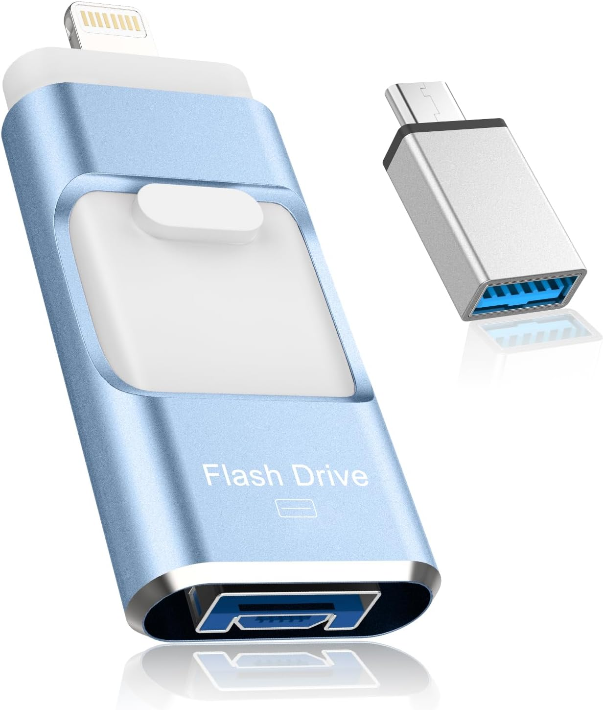 4 in 1 USB Flash Drive for Iphone, 512GB USB Memory Stick for Data Backup, High Speed Transfer USB 3.0 Stick External Storage, USB Stick Thumb Drives Compatible for Iphone/Ipad/Pc/More Devices(Pink) - Blue