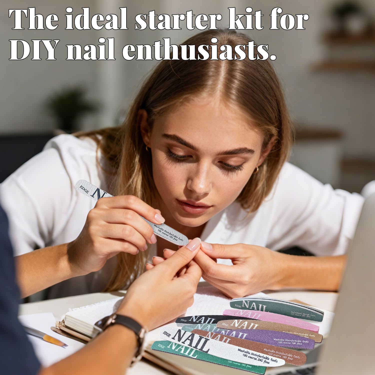 BOROLA 10PCS Nail File and Buffer Set, Manicure Tools for Acrylic Natural Gel Nails, Includes Multi-Grit Sponge Files, Polishing Strip, Acrylic & Thin Files for Home & Salon Nail Care image number 2