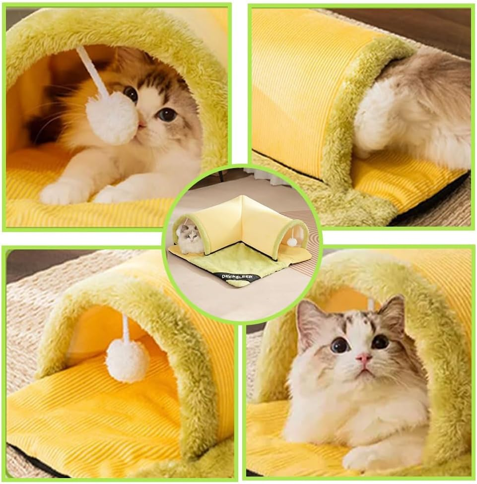 Plush Cat Tunnel Bed for Indoor Cats, Fluffy Cat Cave Tube with Hanging Ball for Fun and Rest, Multifunctional Cat Cat Tunnel Bed for Cat Kitten Rabbit Puppy Ferret image number 4