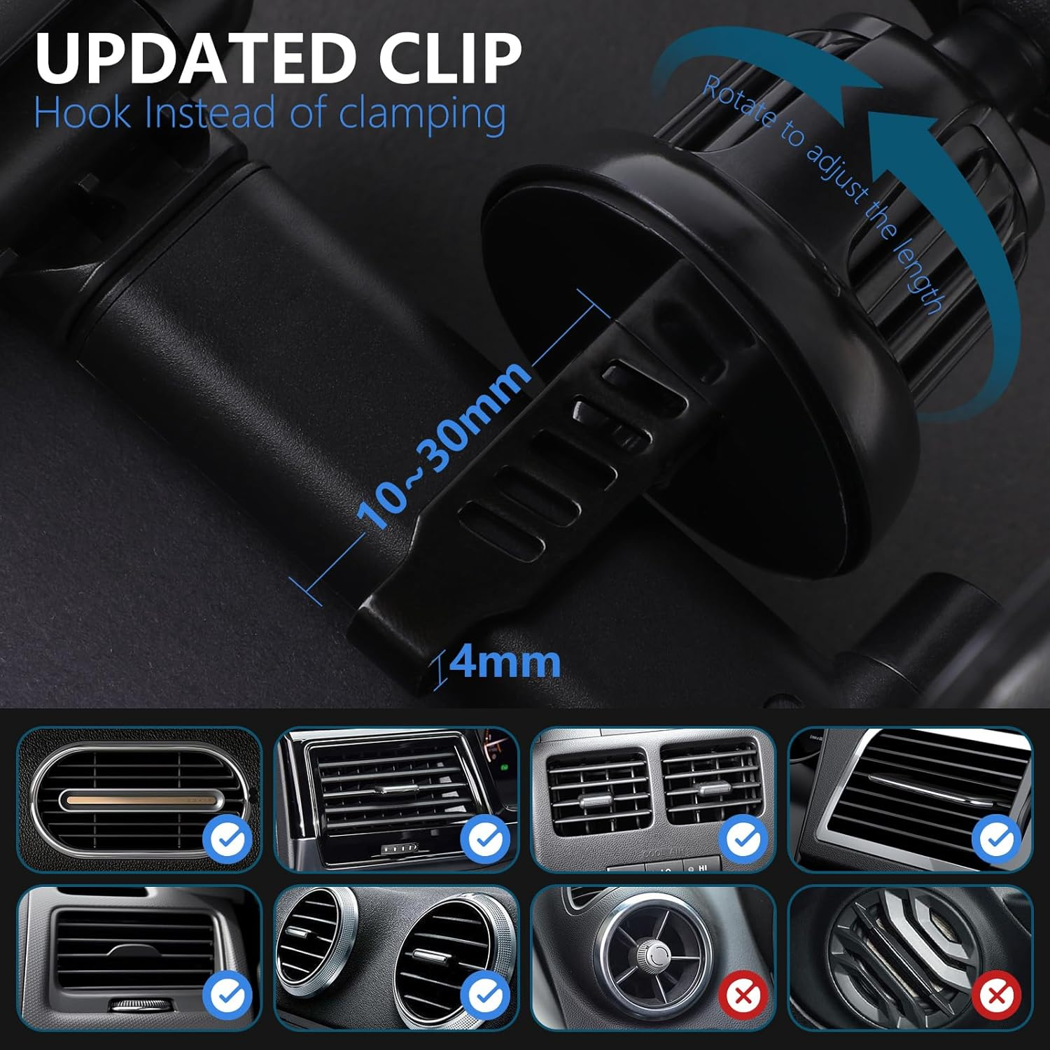 KIKISML Car Phone Holder, Cell Phone Mount for Car Gravity Air Vent Clip Hook One Hand Operation Adjustable Automobile Holder Cradle for Almost Phone Compatible with Iphone 16 15 14 Galaxy S24 A55 A56