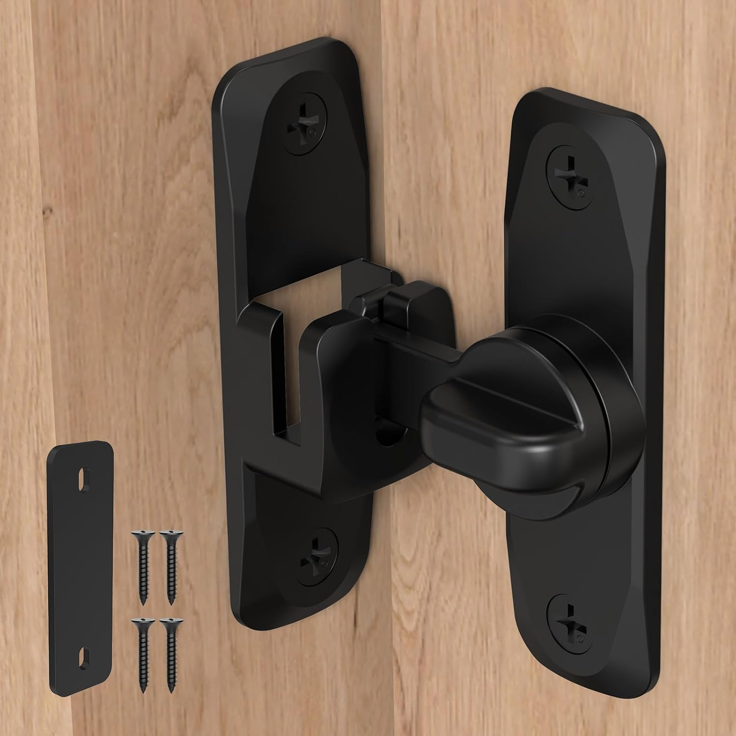 90/180 Degree Barn Door Locks and Latches, Safety Aluminum Hardware Sliding Door Latch, Small Flip Locks for Barn, Bathroom, Cabinet, Garden, Window (Black-1Pc)