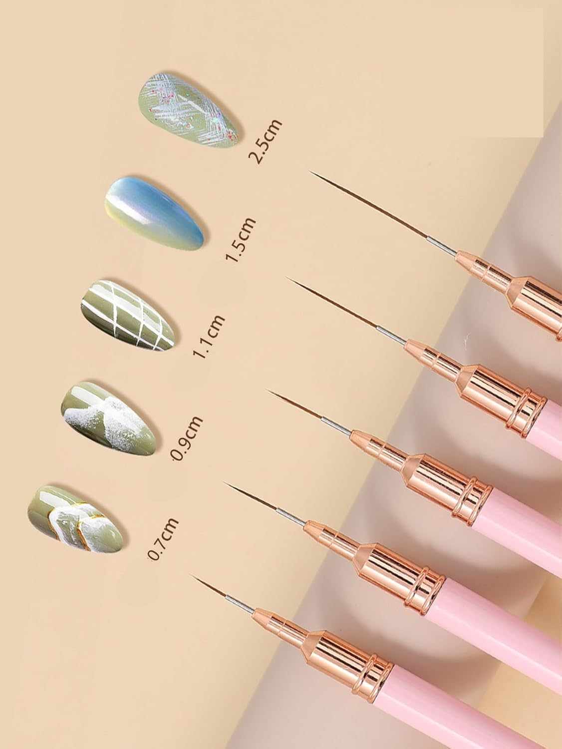 5Pcs Nail Art Brushes Liner Striping Brush, Super Fine Nail Art Long Striper Pen Set for Thin Lines, Tiny Details, Fine Drawing, Delicate Coloring, Elongated Lines, Nail Brushes for Nail Art (Pink, One Size) image number 3