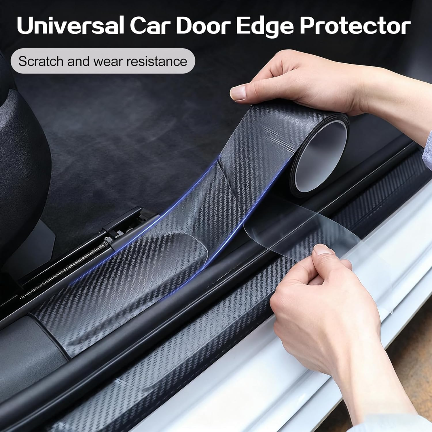 Universal Car Door Edge Protector, Door Sill Protector Bumper, Carbon Fiber Car Wrap Film, Vinyl Automotive Wrap Film Anti-Collision Anti-Scratch Cover for Most Vehicles (Black, 2.8In*16.4) image number 3