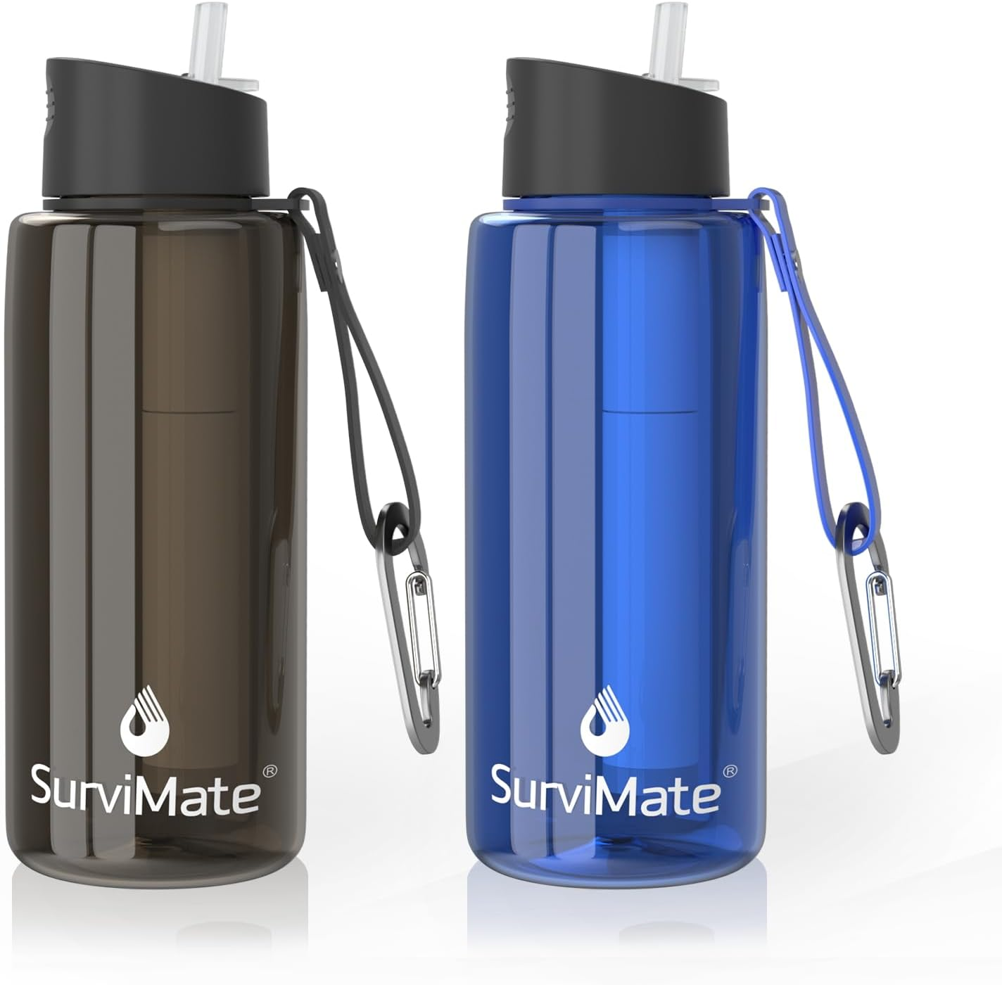 Survimate Filtered Water Bottle, BPA Free Tumblers with 4-Stage Intergrated Filter Straw for Camping, Hiking, Backpacking and Travel