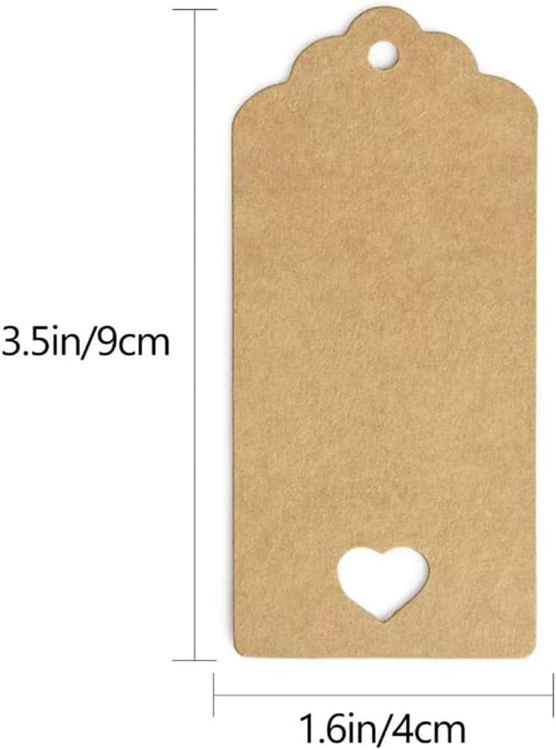 Set of 200 DIY Blank Kraft Paper Hang Tags with Heart Cutout - Ideal for Luggage, Wedding, Party Favor, Gift Cards - Size 3.5 X 1.6 Inches image number 6