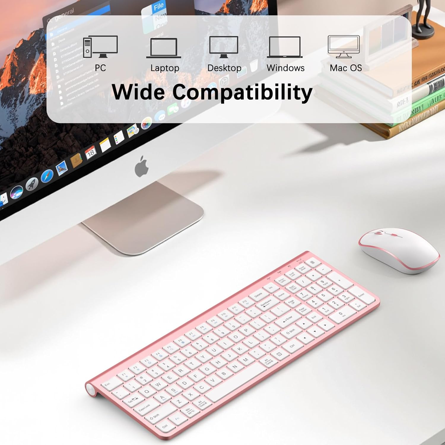 JOYACCESS Pink Wireless Keyboard and Mouse, Typewriter Keyboard Wireless, Ergonomic and Quiet Computer Mouse for for Desktop/Pc/Laptop/Surface/Smart TV and Windows 10/8/ 7 image number 5