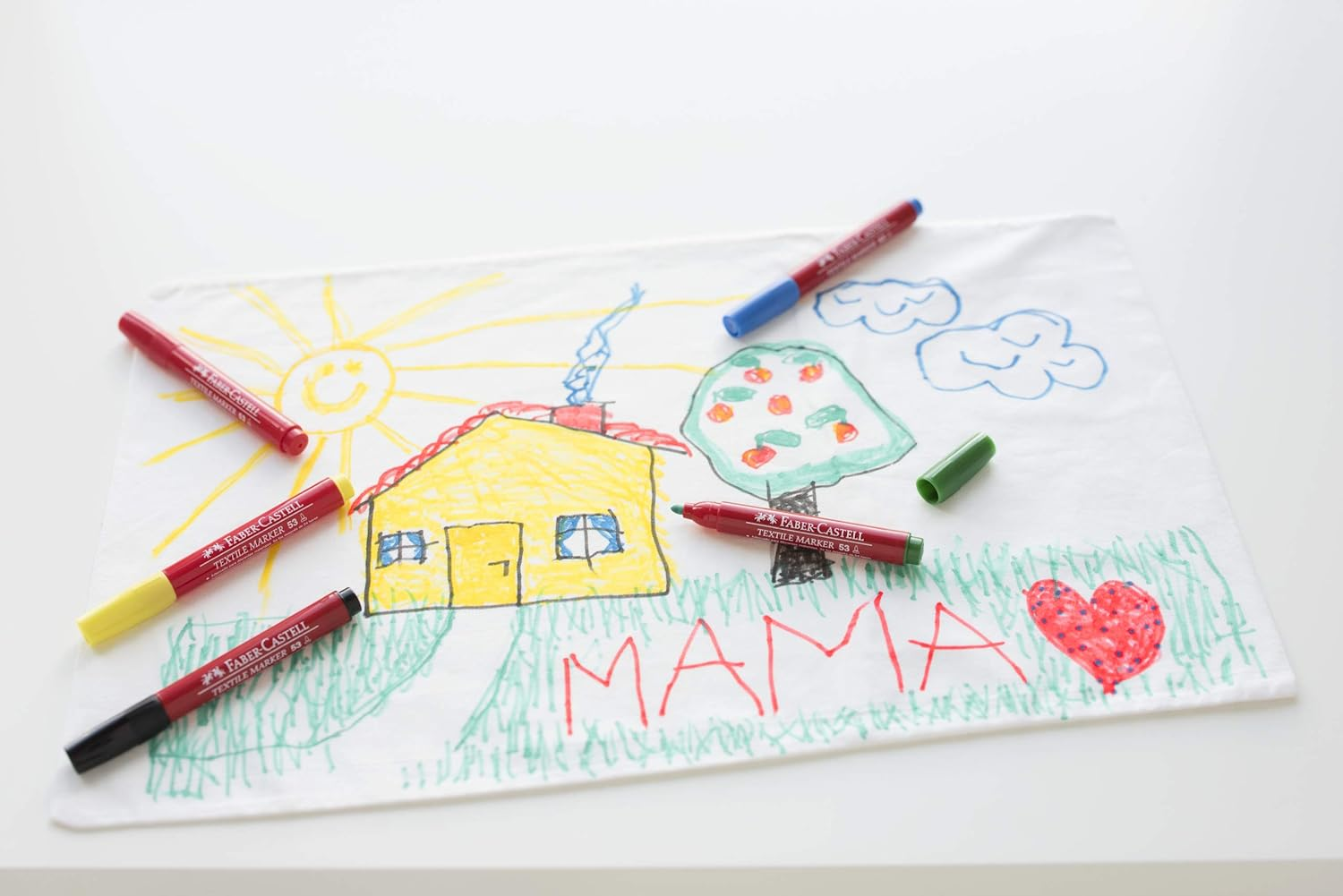 Faber-Castell 159505 Textile Marker 53, Pack of 5, 1 Yellow/Red/Blue/Green/Black