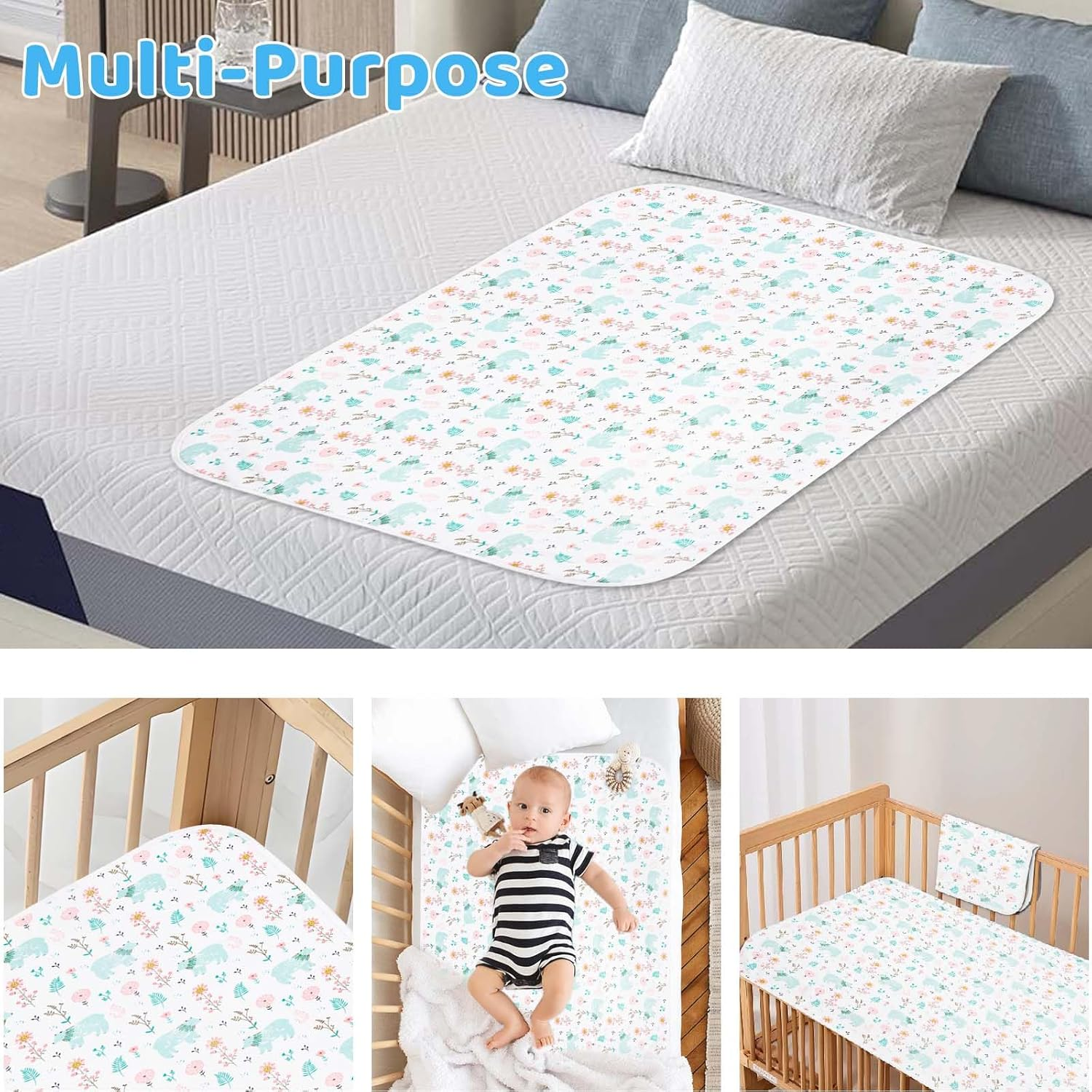 DAWNTREES 2 Pack Baby Waterproof Bed Pad,80&times;100Cm Washable & Reusable Mattress Protector for Bed Wetting & Incontinence, Soft & Absorbent Underpad for Babies, Toddlers, Kids & Adults image number 2