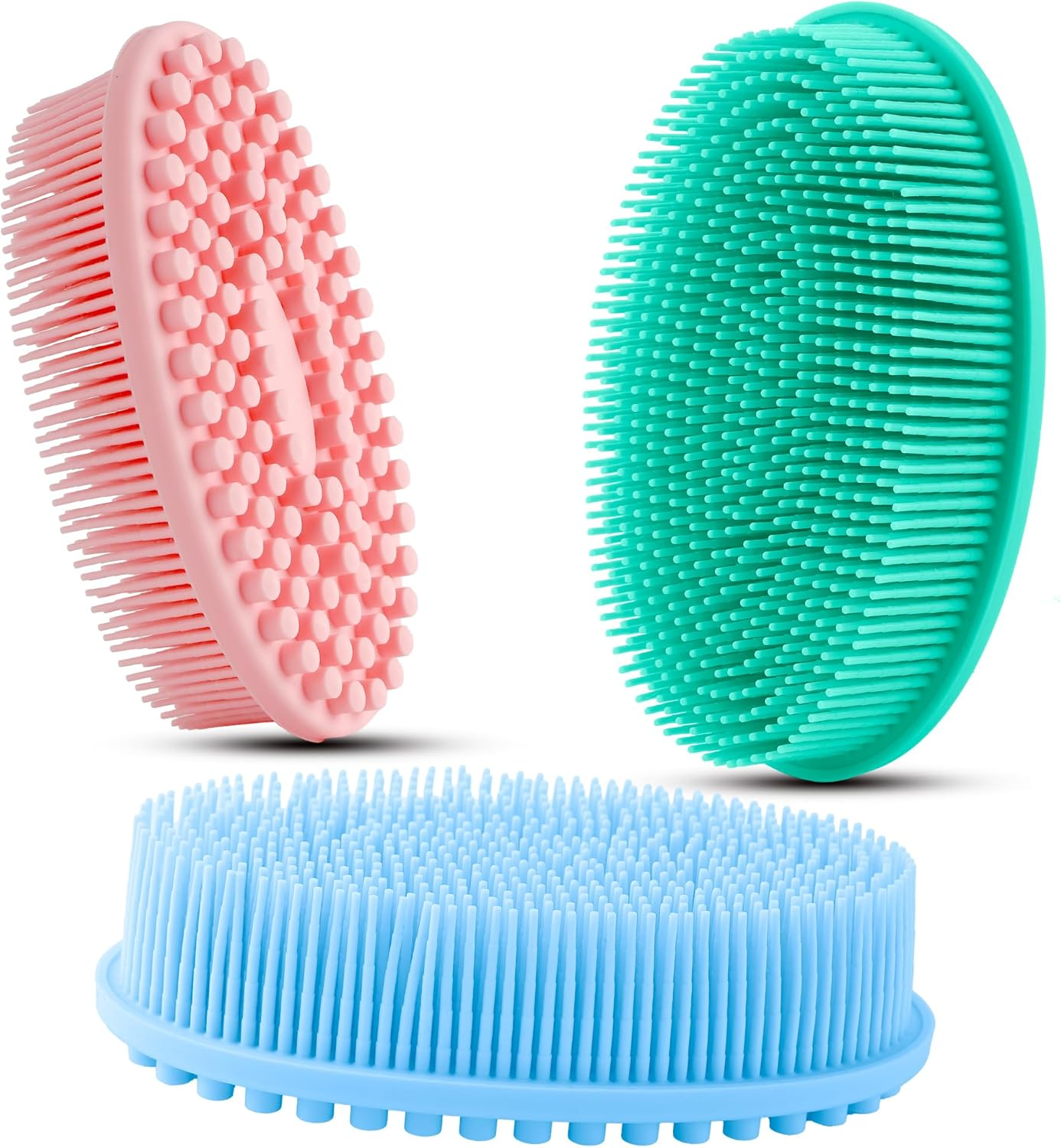 3 Pack Silicone Body Scrubber, Soft Silicone Loofah Exfoliating Body Scrubber, Silicone Body Brush Bath Shower Scrubber for Body, 2 in 1 Bath and Shampoo Wash Brush for Skin Exfoliation Men Women image number 3