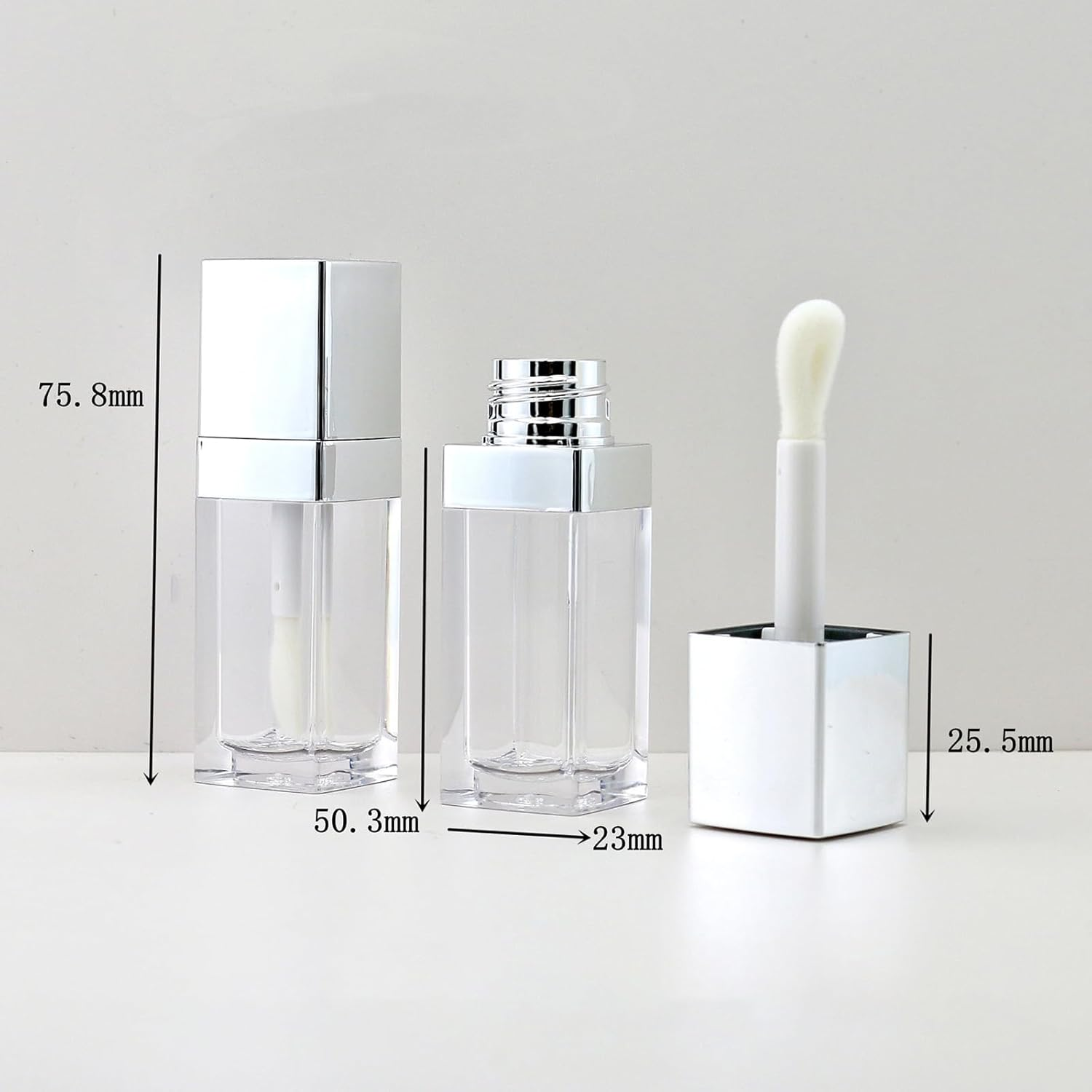 2 Pcs 10Ml Square Lip Gloss Tubes Empty Lip Oil Containers with Wand Liquid Lipstick Sample Container Lipstick Vials Bottle image number 2