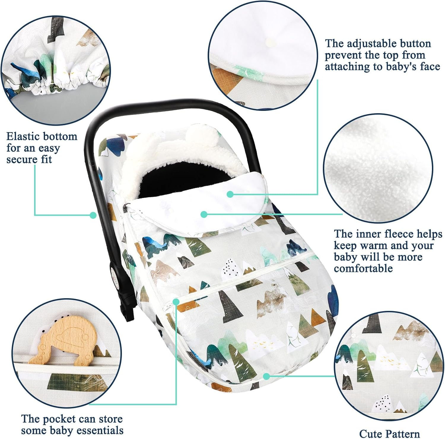 Car Seat Covers for Babies Winter, Flower Carseat Cover Girls, Zipped Cozy & Warm Cover, Universal, Ultra-Soft Breathable, Removable Design Infant Car Seat Canopy image number 2