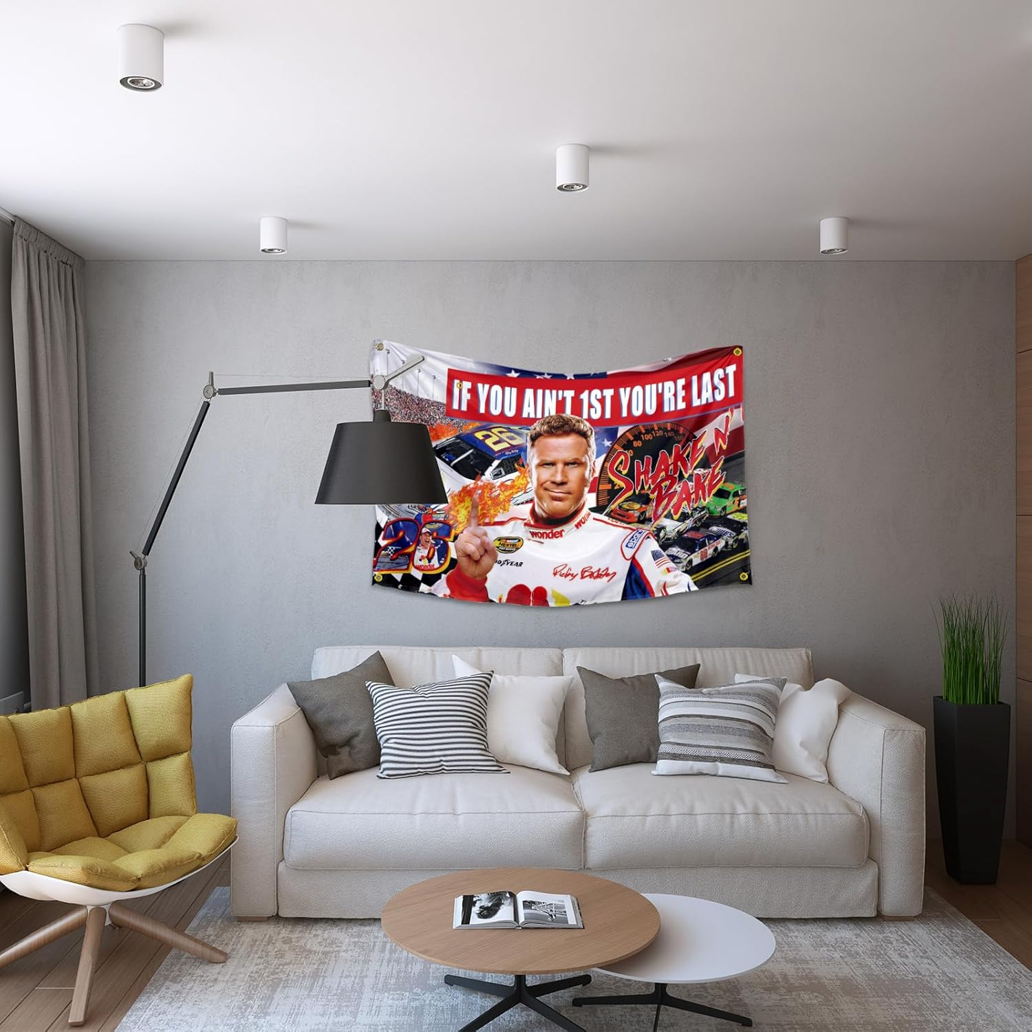 If You Ain'T 1St First You'Re Last Flag for Talladega Nights Ricky Bobby，3X5 Feet Flag Funny Poster Durable Man Cave Wall Flag with Brass Grommets This Beautiful Entertaining Banner Flag for College
