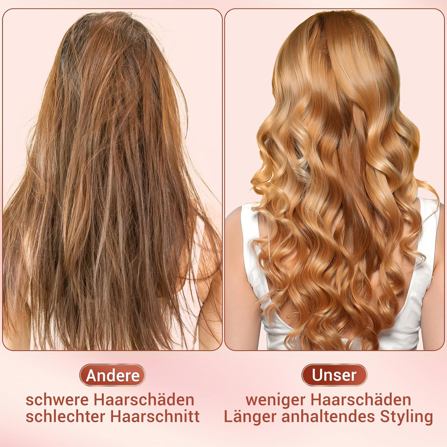 3 Barrels Beach Waves Curling Iron - Ceramic Curler 3 Wavy Head, 2 Temperatures, Fast Heating Waffle Wavy Hair, Suitable for Long and Short Hair, Pink image number 2